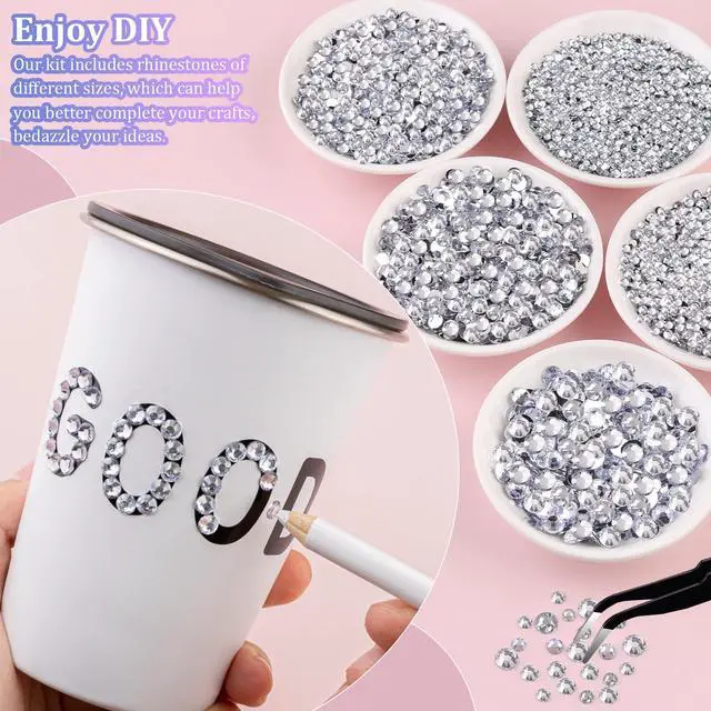 Alt view image 3 of 7 - 35000Pcs Silver Clear Rhinestones Bedazzling Kit | with 3Pcs B7000 Jewelry Glue, Diamond Art Tools, Multi Size Flatback Gems for Bedazzling Shoes Books Crafts Nail Art Makeup