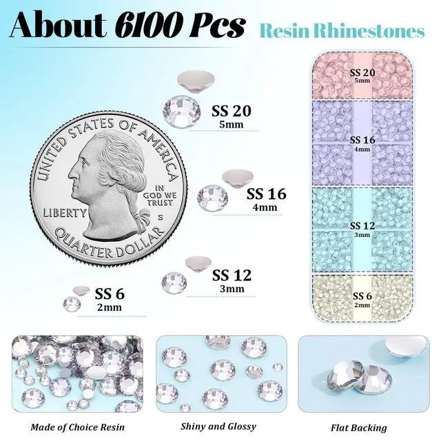 Alt view image 2 of 7 - 6100Pcs Resin Rhinestones for Crafting with 2Pcs 10ml B7000 Jewelry Glue, 1 Box Flatback Crystals Diamond (Clear) for Bedazzling Crafts DIY Nail Art Non Hotfix Gems for Clothing Shoes Tumblers