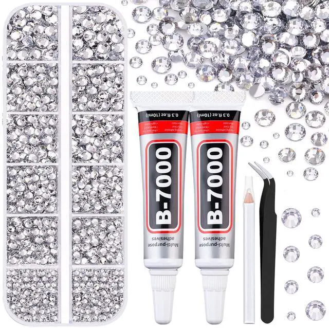 Main image of 6100Pcs Resin Rhinestones for Crafting with 2Pcs 10ml B7000 Jewelry Glue, 1 Box Flatback Crystals Diamond (Clear) for Bedazzling Crafts DIY Nail Art Non Hotfix Gems for Clothing Shoes Tumblers