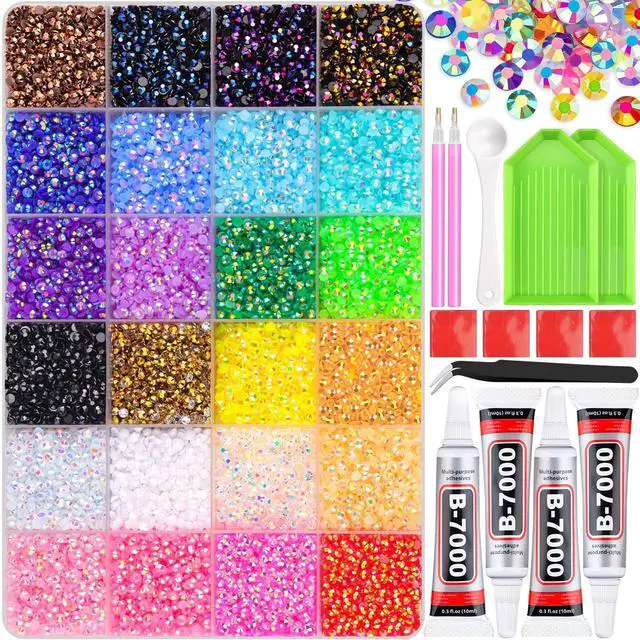 Main image of 34000Pcs Resin Jelly Rhinestones for Bedazzling, Multicolor 3mm Flatback Gems for Diamond Art, Bedazzler Kit with 3Pcs 10ml B7000 Jewelry Glue for Bedazzle Thing Crafting Book Nail Art