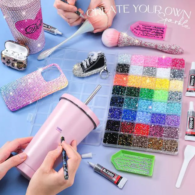 Alt view image 2 of 6 - 50000Pcs Bedazzling Kit with Rhinestones 3mm, 40 Colors Bedazzler Kit Resin Rhinestones Nail Gems & Glitter Gem Art Supplies, Diamond Art Kits Accessories with Pickup Pen, 4pcs 10ml B7000 Glue