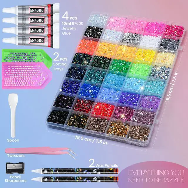 Alt view image 3 of 6 - 50000Pcs Bedazzling Kit with Rhinestones 3mm, 40 Colors Bedazzler Kit Resin Rhinestones Nail Gems & Glitter Gem Art Supplies, Diamond Art Kits Accessories with Pickup Pen, 4pcs 10ml B7000 Glue
