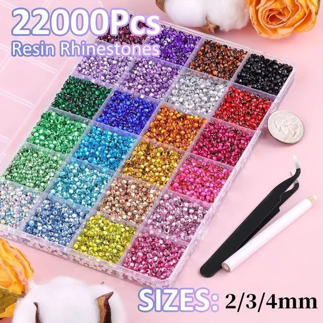 Alt view image 2 of 7 - 22000Pcs Resin Rhinestones for Bedazzling with Tweezers, Multicolor 2/3/4mm Rhinestones for Crafting with B7000 Jewelry Glue for DIY Crafts Clothing Tumblers Shoes Fabric Nail Art