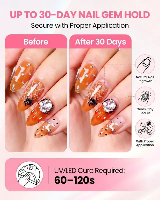 Alt view image 2 of 7 - Rhinestone Glue for Nails: Super Strong 3D Gel for Nail Charms 30g | 30-Day Hold. Crystal Clear, Non-Yellowing Medium-Viscosity UV Cured Gel for 16mm Rhinestone, Gem & Charm. DIY, Salon & Gift.
