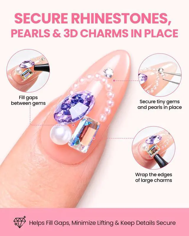 Alt view image 7 of 7 - Rhinestone Glue for Nails: Super Strong 3D Gel for Nail Charms 30g | 30-Day Hold. Crystal Clear, Non-Yellowing Medium-Viscosity UV Cured Gel for 16mm Rhinestone, Gem & Charm. DIY, Salon & Gift.