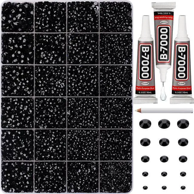 Main image of 33000Pcs Black Rhinestones for Bedazzling, Different Size 2,3,4,5,6mm Flatback Gems Bedazzler Kit with B7000 Glue, Resin Flat Back Crystal Diamond Gemstone Rhine Stone Jewel for Crafting Clothing