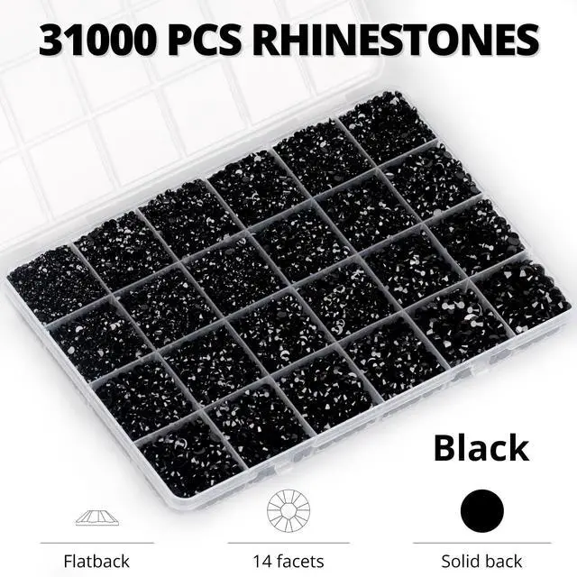 Alt view image 3 of 7 - 33000Pcs Black Rhinestones for Bedazzling, Different Size 2,3,4,5,6mm Flatback Gems Bedazzler Kit with B7000 Glue, Resin Flat Back Crystal Diamond Gemstone Rhine Stone Jewel for Crafting Clothing