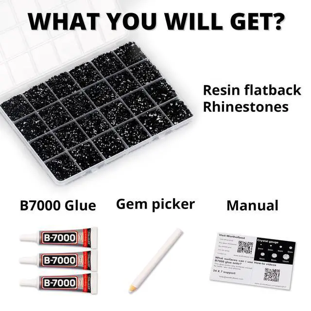 Alt view image 2 of 7 - 33000Pcs Black Rhinestones for Bedazzling, Different Size 2,3,4,5,6mm Flatback Gems Bedazzler Kit with B7000 Glue, Resin Flat Back Crystal Diamond Gemstone Rhine Stone Jewel for Crafting Clothing