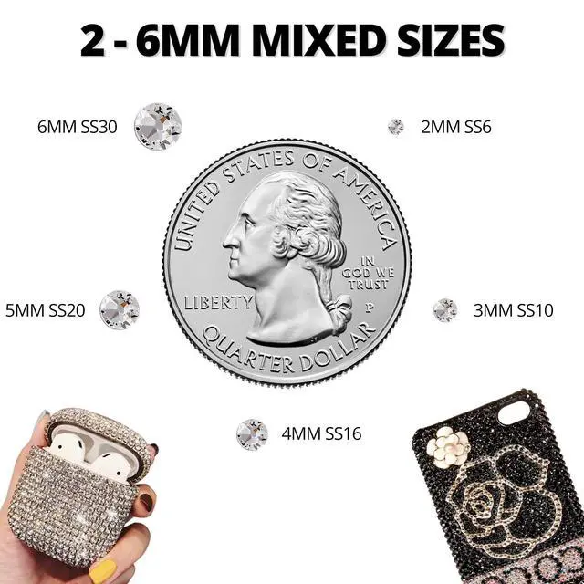 Alt view image 4 of 7 - 33000Pcs Black Rhinestones for Bedazzling, Different Size 2,3,4,5,6mm Flatback Gems Bedazzler Kit with B7000 Glue, Resin Flat Back Crystal Diamond Gemstone Rhine Stone Jewel for Crafting Clothing