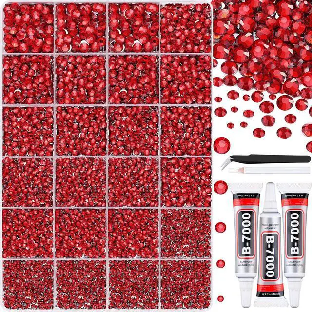Main image of 32000Pcs Resin Rhinestones with Tweezers for Crafting, Red Flatback Gems, Bedazzling Crystal with 3Pcs 10ml B7000 Jewelry Glue for DIY Crafts Clothing Tumblers Shoes Fabric Nail Art