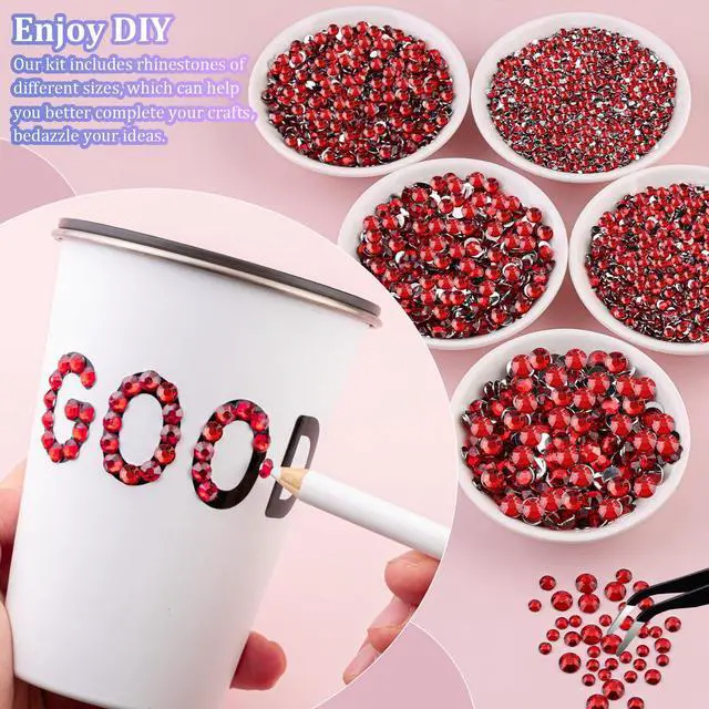 Alt view image 3 of 7 - 32000Pcs Resin Rhinestones with Tweezers for Crafting, Red Flatback Gems, Bedazzling Crystal with 3Pcs 10ml B7000 Jewelry Glue for DIY Crafts Clothing Tumblers Shoes Fabric Nail Art