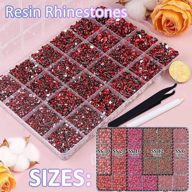 Alt view image 2 of 7 - 32000Pcs Resin Rhinestones with Tweezers for Crafting, Red Flatback Gems, Bedazzling Crystal with 3Pcs 10ml B7000 Jewelry Glue for DIY Crafts Clothing Tumblers Shoes Fabric Nail Art