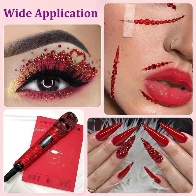 Alt view image 6 of 7 - 32000Pcs Resin Rhinestones with Tweezers for Crafting, Red Flatback Gems, Bedazzling Crystal with 3Pcs 10ml B7000 Jewelry Glue for DIY Crafts Clothing Tumblers Shoes Fabric Nail Art