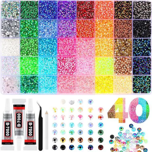 Main image of 50000 Pcs 3mm Resin Jelly Rhinestones for Bedazzling Kit | 40 Colors Flatback Bedazzler Gems for Crafting, Bedazzling Kit with 3Pcs B7000 Glue for Clothing Shoes Nail Book Diamond Art