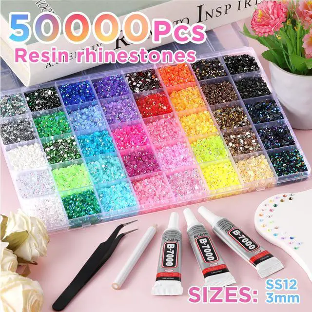 Alt view image 2 of 7 - 50000 Pcs 3mm Resin Jelly Rhinestones for Bedazzling Kit | 40 Colors Flatback Bedazzler Gems for Crafting, Bedazzling Kit with 3Pcs B7000 Glue for Clothing Shoes Nail Book Diamond Art