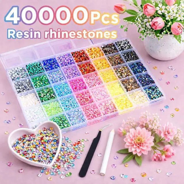 Alt view image 2 of 6 - 40000Pcs 40 Colors Jelly Rhinestones for Bedazzling,Mix Colors Bedazzling Kit with Rhinestones,3MM SS10 Colorful Resin Flatback Gems kit with Complete Tools for Crafting, Nail Art, Shoes, Books