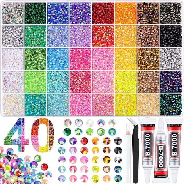 Main image of 50000Pcs 40 Colors Jelly Rhinestones Bedazzling kit, 3mm Multicolor Resin Flatback Gems for Diamond Art, Bedazzler Kit with 3Pcs 10ml B7000 Jewelry Glue for Crafting Book Shoes Nail Art