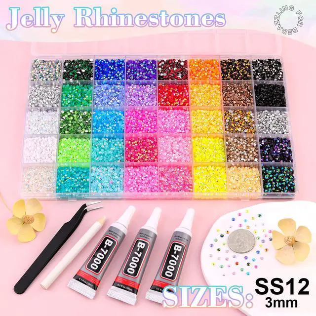 Alt view image 2 of 7 - 50000Pcs 40 Colors Jelly Rhinestones Bedazzling kit, 3mm Multicolor Resin Flatback Gems for Diamond Art, Bedazzler Kit with 3Pcs 10ml B7000 Jewelry Glue for Crafting Book Shoes Nail Art