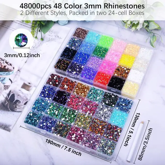 Alt view image 3 of 7 - 48000Pcs Resin Jelly Rhinestones for Crafting, Bedazzling Kit with Flatback Gems Rhinestones, 48 Color 3mm Flatback Gems for Diamond Art DIY Crafts Clothing Shoes Nail Art Decoration