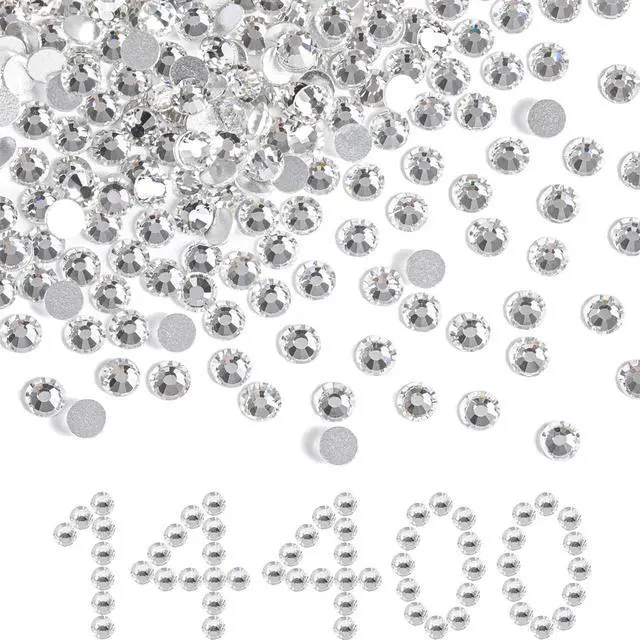 Main image of Flat Back Crystal Rhinestones Bulk, Crystal, SS10, 14400pcs | Flatback Glass Gems for Nails Crafts Clothes DIY Decoration, Glue Fix, 2.7-2.9mm