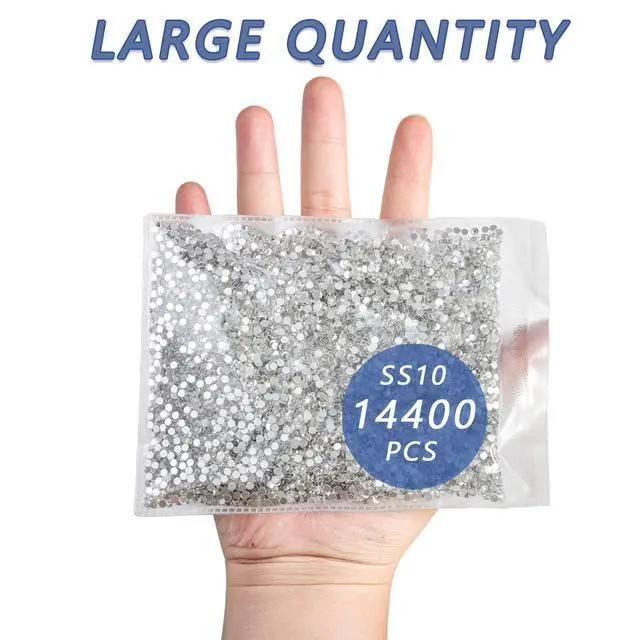Alt view image 5 of 6 - Flat Back Crystal Rhinestones Bulk, Crystal, SS10, 14400pcs | Flatback Glass Gems for Nails Crafts Clothes DIY Decoration, Glue Fix, 2.7-2.9mm
