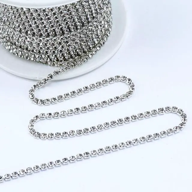 Alt view image 2 of 6 - 10 Yards 2MM Crystal Rhinestone Close Chain Trim for Sewing Crocs Shoes Clothes Cups, SS6 Claw Rhinestone Chain for Craft Jewelry Wedding Bouquet DIY Decoration, Silver