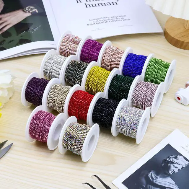 Alt view image 4 of 6 - 10 Yards 2MM Crystal Rhinestone Close Chain Trim for Sewing Crocs Shoes Clothes Cups, SS6 Claw Rhinestone Chain for Craft Jewelry Wedding Bouquet DIY Decoration, Silver