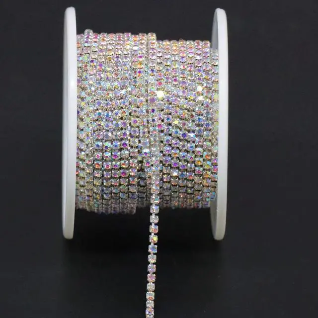 Main image of 10 Yards Crystal Rhinestone Trim SS6.5/2.0mm, AB Close Chain for Sewing Crafts Ideal Wedding Party Christmas DIY Decoration