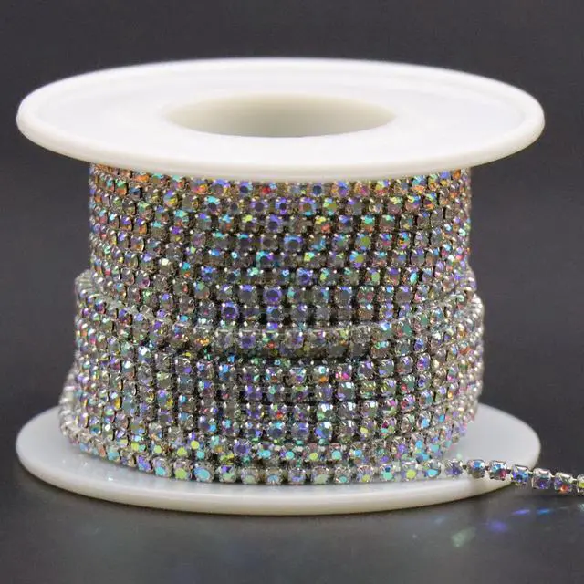 Alt view image 2 of 7 - 10 Yards Crystal Rhinestone Trim SS6.5/2.0mm, AB Close Chain for Sewing Crafts Ideal Wedding Party Christmas DIY Decoration