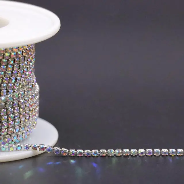 Alt view image 3 of 7 - 10 Yards Crystal Rhinestone Trim SS6.5/2.0mm, AB Close Chain for Sewing Crafts Ideal Wedding Party Christmas DIY Decoration