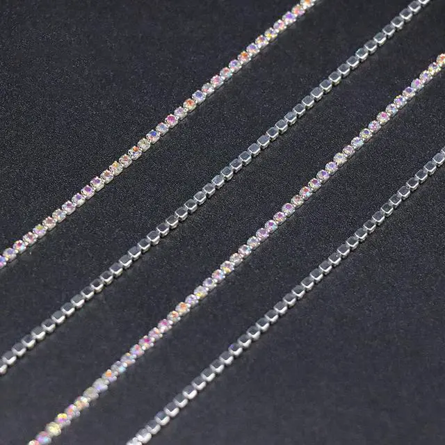 Alt view image 4 of 7 - 10 Yards Crystal Rhinestone Trim SS6.5/2.0mm, AB Close Chain for Sewing Crafts Ideal Wedding Party Christmas DIY Decoration