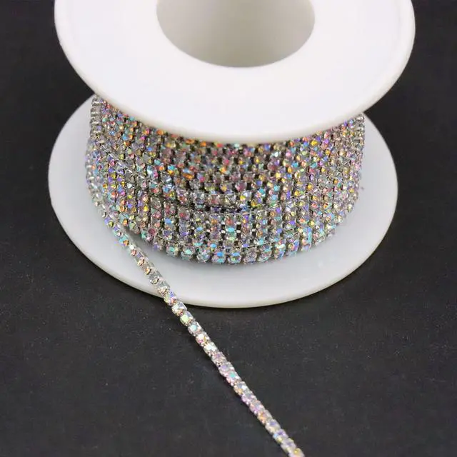Alt view image 5 of 7 - 10 Yards Crystal Rhinestone Trim SS6.5/2.0mm, AB Close Chain for Sewing Crafts Ideal Wedding Party Christmas DIY Decoration