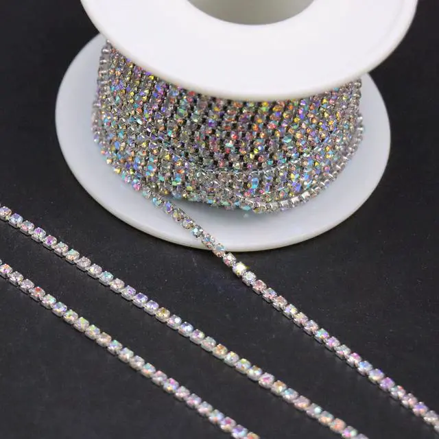 Alt view image 6 of 7 - 10 Yards Crystal Rhinestone Trim SS6.5/2.0mm, AB Close Chain for Sewing Crafts Ideal Wedding Party Christmas DIY Decoration
