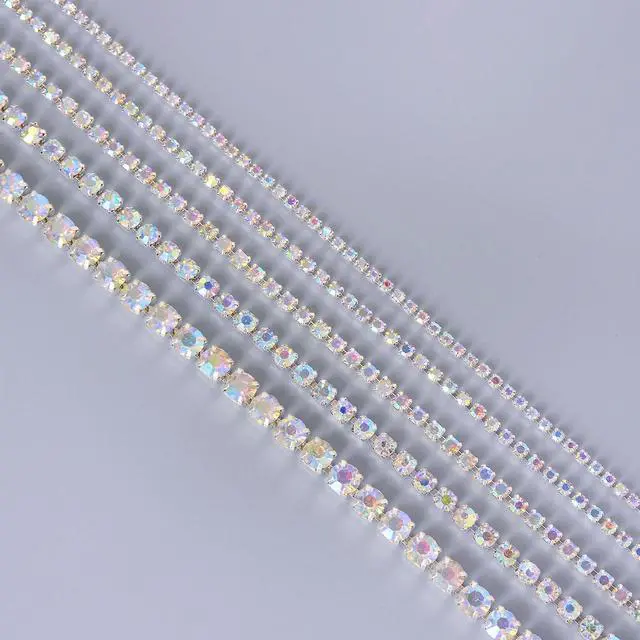 Alt view image 7 of 7 - 10 Yards Crystal Rhinestone Trim SS6.5/2.0mm, AB Close Chain for Sewing Crafts Ideal Wedding Party Christmas DIY Decoration