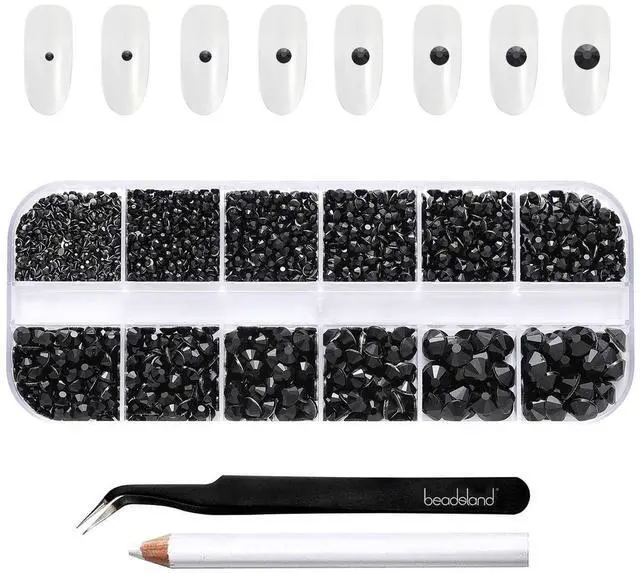 Main image of Rhinestones for Makeup,8 Sizes 2500pcs Black Flatback Rhinestones Face Gems for Nails Crafts with Tweezers and Wax Pencil,Black,SS4-SS30