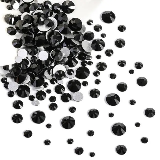 Alt view image 3 of 7 - Rhinestones for Makeup,8 Sizes 2500pcs Black Flatback Rhinestones Face Gems for Nails Crafts with Tweezers and Wax Pencil,Black,SS4-SS30