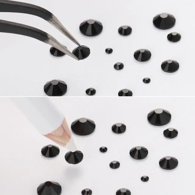 Alt view image 5 of 7 - Rhinestones for Makeup,8 Sizes 2500pcs Black Flatback Rhinestones Face Gems for Nails Crafts with Tweezers and Wax Pencil,Black,SS4-SS30