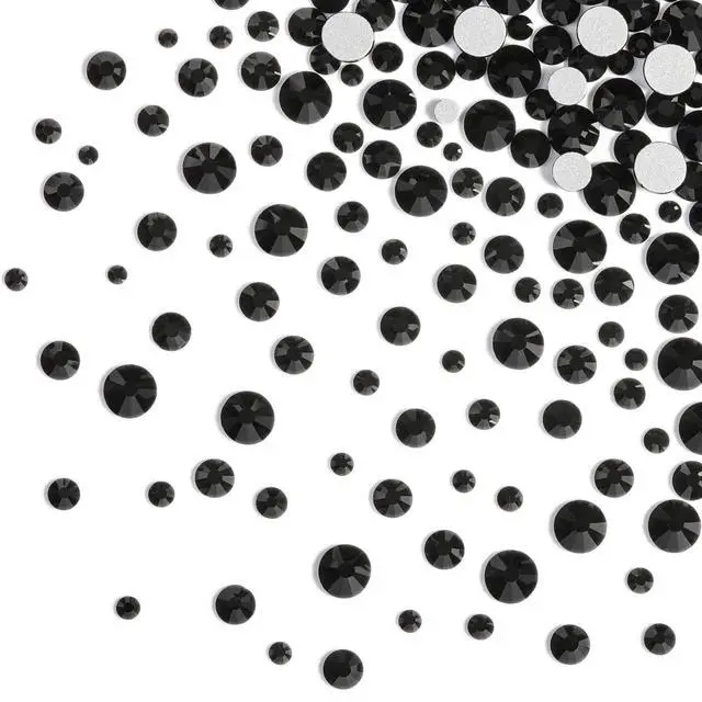 Alt view image 6 of 7 - Rhinestones for Makeup,8 Sizes 2500pcs Black Flatback Rhinestones Face Gems for Nails Crafts with Tweezers and Wax Pencil,Black,SS4-SS30