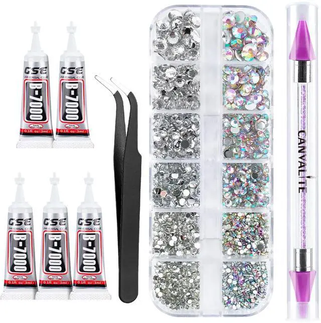 Main image of 3348PCS Rhinestones Crystal AB Rhinestones for Nail with 5Pcs 3ml B7000 Jewelry Glue and Pick Up Tweezers and Nail Rhinestone Picker, Nail Art Tools,Stocking Stuffers Gifts for Women