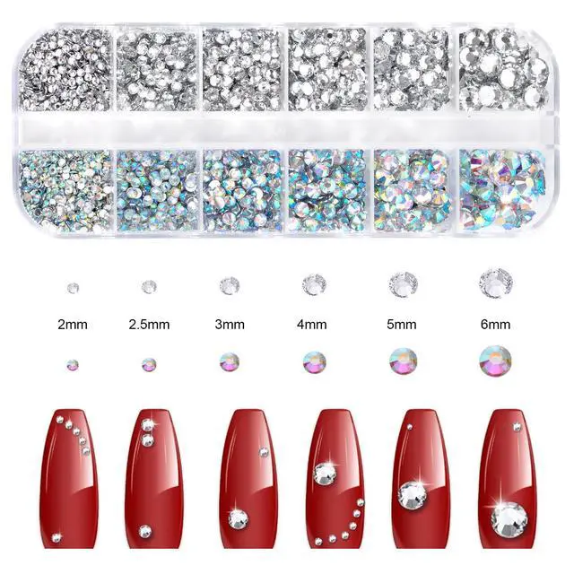 Alt view image 2 of 7 - 3348PCS Rhinestones Crystal AB Rhinestones for Nail with 5Pcs 3ml B7000 Jewelry Glue and Pick Up Tweezers and Nail Rhinestone Picker, Nail Art Tools,Stocking Stuffers Gifts for Women