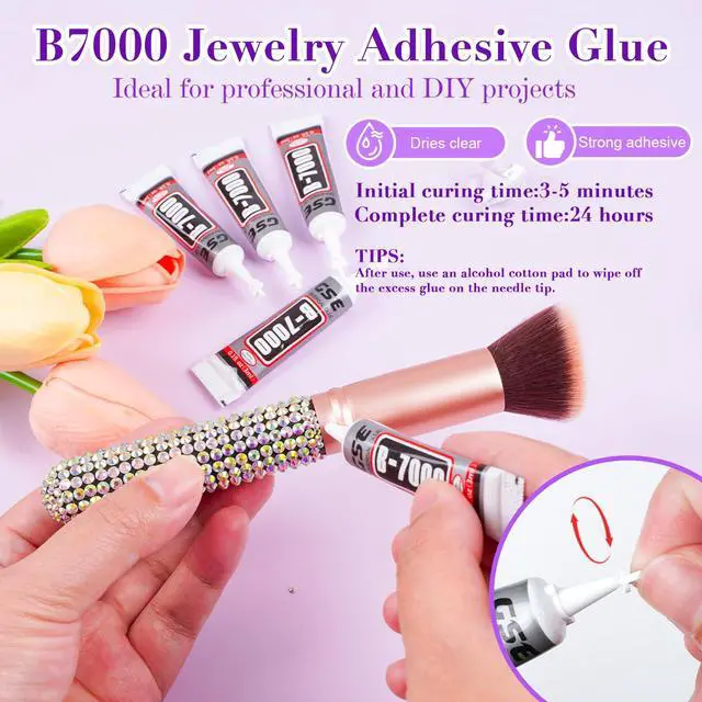 Alt view image 4 of 7 - 3348PCS Rhinestones Crystal AB Rhinestones for Nail with 5Pcs 3ml B7000 Jewelry Glue and Pick Up Tweezers and Nail Rhinestone Picker, Nail Art Tools,Stocking Stuffers Gifts for Women