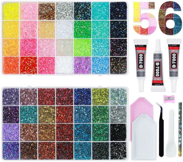 Main image of 56 Colors Rhinestones for Bedazzling, 2 Boxes 3mm Multicolor Resin Jelly Flatback Gems with 3 Pcs B7000 Jewelry Glue & Tools, Bedazzler Kit for DIY Crafts Book Clothes Makeup Shoes Gifts Decor