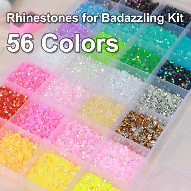 Alt view image 4 of 7 - 56 Colors Rhinestones for Bedazzling, 2 Boxes 3mm Multicolor Resin Jelly Flatback Gems with 3 Pcs B7000 Jewelry Glue & Tools, Bedazzler Kit for DIY Crafts Book Clothes Makeup Shoes Gifts Decor