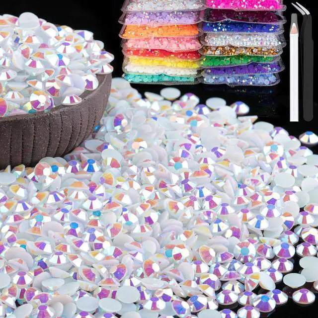 Main image of 5000pcs 5mm Resin Rhinestones Bulk, White AB Flatback Round Jelly Rhinestones Bedazzling Non Hotfix Crystal Gems Large Quantity Wholesale for DIY Crafts Clothes Bottles Tumblers Face Makeup Manicure