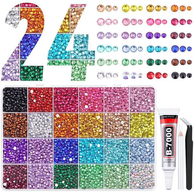 Main image of 22000Pcs Resin Rhinestones for Bedazzling with Tweezers, Multicolor 2/3/4mm Rhinestones for Crafting with B7000 Jewelry Glue for DIY Crafts Clothing Tumblers Shoes Fabric Nail Art