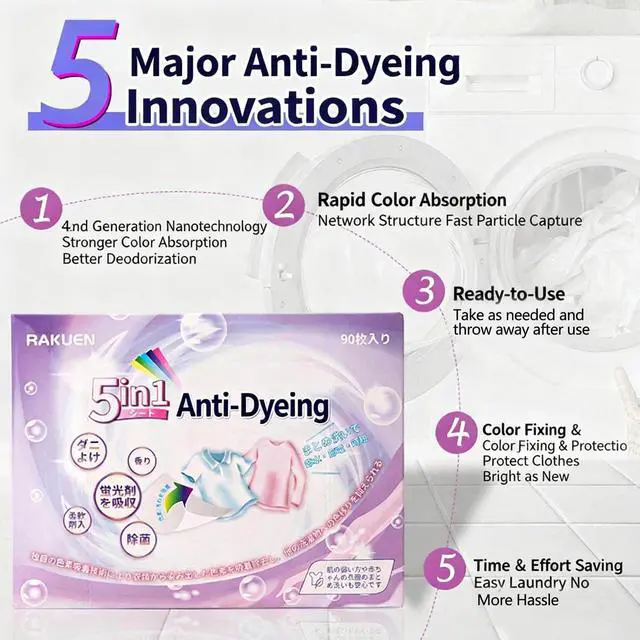 Alt view image 4 of 7 - Free Dye Catcher Sheets for Laundry - 90 Count, Color Grasper & Dye Guard, Prevents Color Bleeding & Transfer, In-Wash Sheets Essential for Protecting Clothes (1, 90OZ)