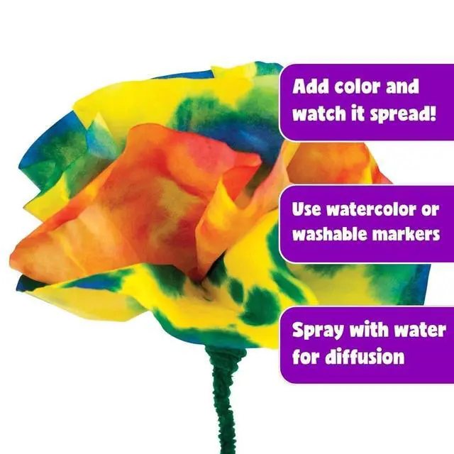 Alt view image 2 of 4 - Color Diffusing Paper Circles - 100 Pre-Cut 9" Fabric-Like Sheets for Watercolor Art, Markers & Paint, Make Flowers, Snowflakes & Caterpillars, Classroom STEAM Activity, Ages 3+