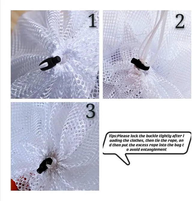 Alt view image 3 of 4 - Small Commercial Mesh Laundry Bag with Handle and Drawstring for Dormitory, Travelling, College,Apartment, Camping, RV, Machine Washable, Hanging Mesh Bag,20×17inc