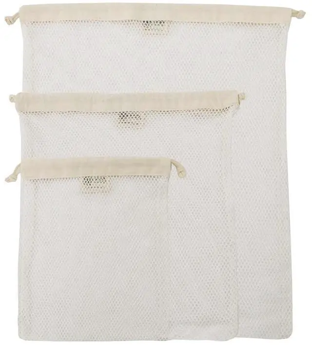 Main image of Organic Cotton Mesh Laundry Bag Set of 3 (L,M,S) | Three Versatile SizesFrom Bras to Blouses GOTS Certified Microplastics-Free