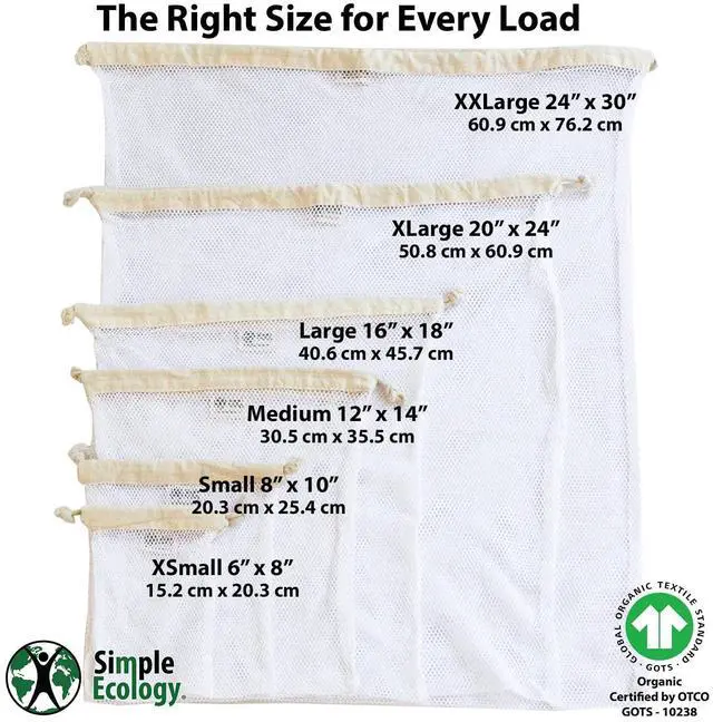 Alt view image 2 of 7 - Organic Cotton Mesh Laundry Bag Set of 3 (L,M,S) | Three Versatile SizesFrom Bras to Blouses GOTS Certified Microplastics-Free
